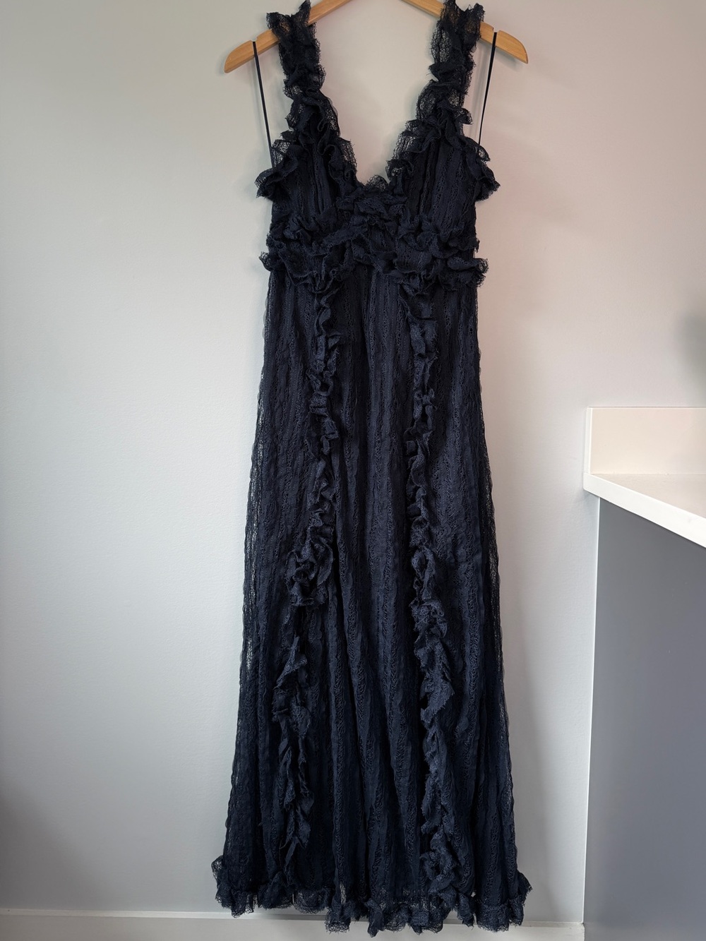 NWT Stevie May Navy Ruffle Maxi Dress SZ Med